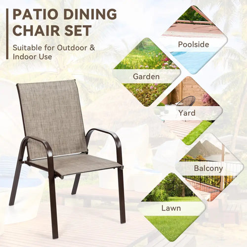 2 Pcs Patio Chairs Outdoor Dining Chair with Armrest-Gray - Gray - Patio Dining Chairs