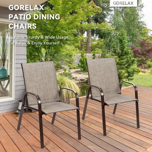 2 Pcs Patio Chairs Outdoor Dining Chair with Armrest-Gray - Gray - Patio Dining Chairs