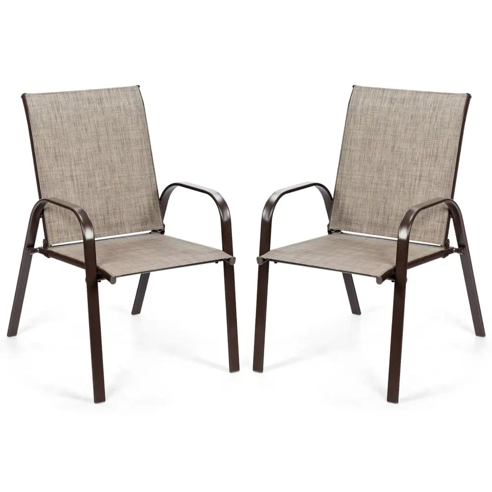 2 Pcs Patio Chairs Outdoor Dining Chair with Armrest-Gray - Gray - Patio Dining Chairs