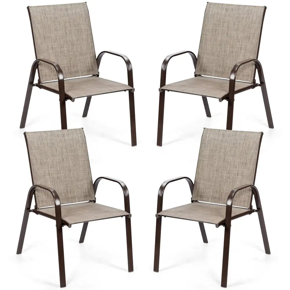 2 Pcs Patio Chairs Outdoor Dining Chair with Armrest-Gray - Gray - Patio Dining Chairs