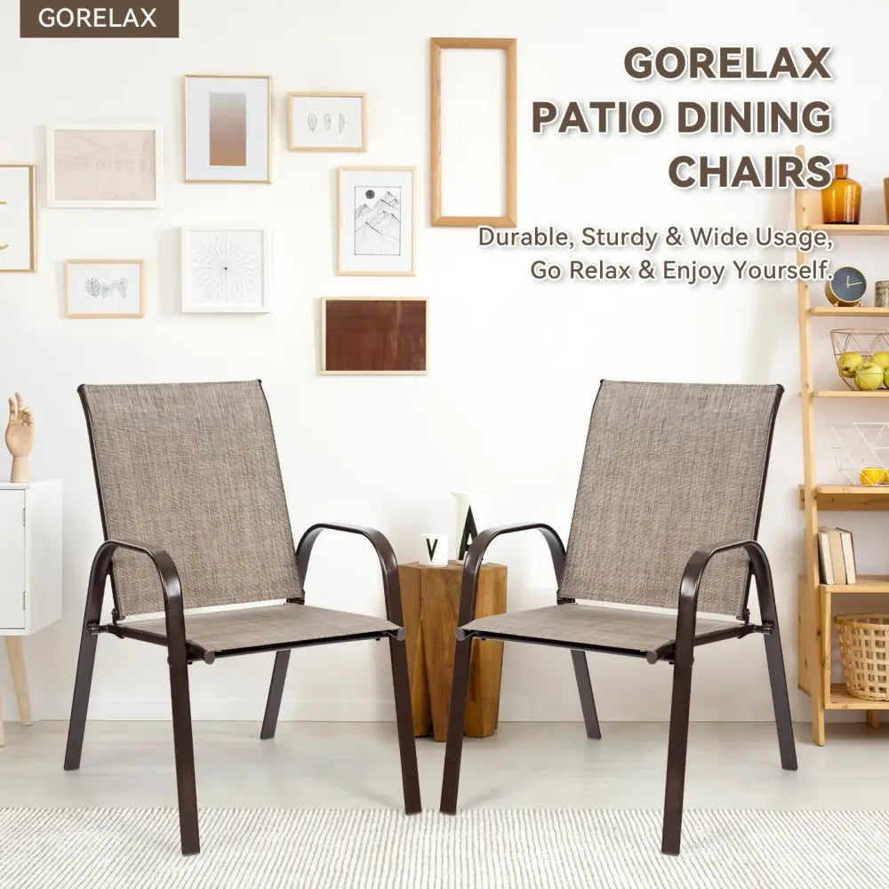 2 Pcs Patio Chairs Outdoor Dining Chair with Armrest-Gray - Gray - Patio Dining Chairs