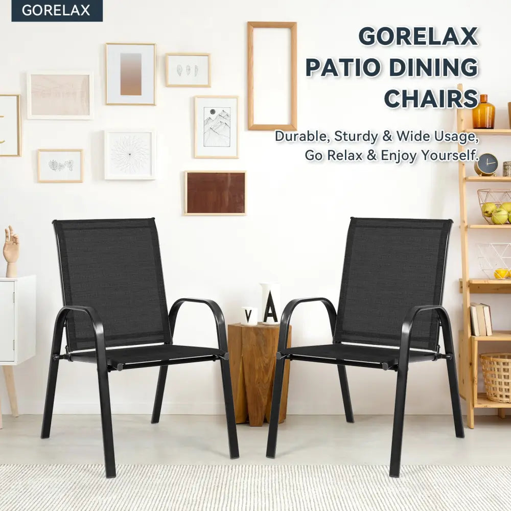 2 Pcs Patio Outdoor Dining Chair with Armrest-Black - Black - Patio Dining Chairs