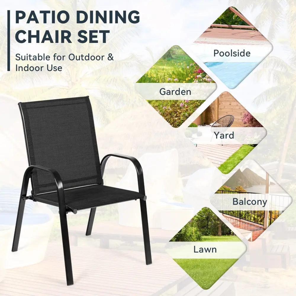 2 Pcs Patio Outdoor Dining Chair with Armrest-Black - Black - Patio Dining Chairs