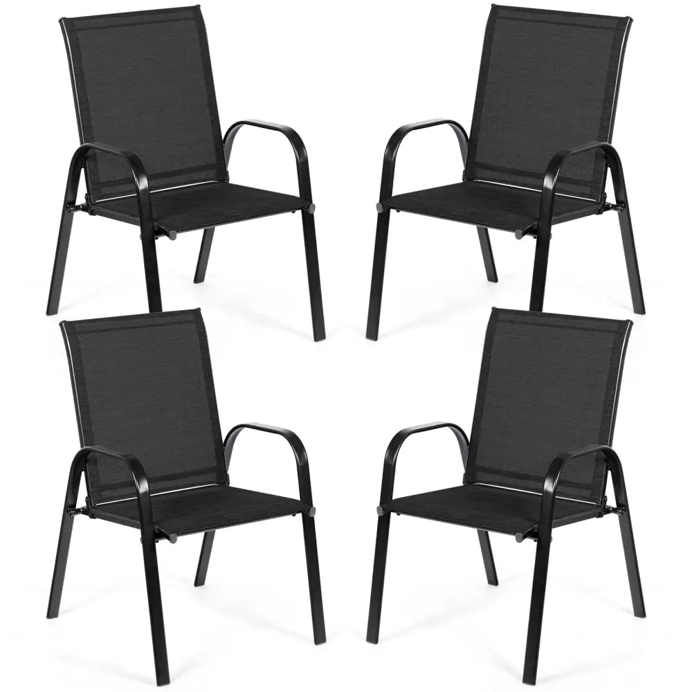 2 Pcs Patio Outdoor Dining Chair with Armrest-Black - Black - Patio Dining Chairs