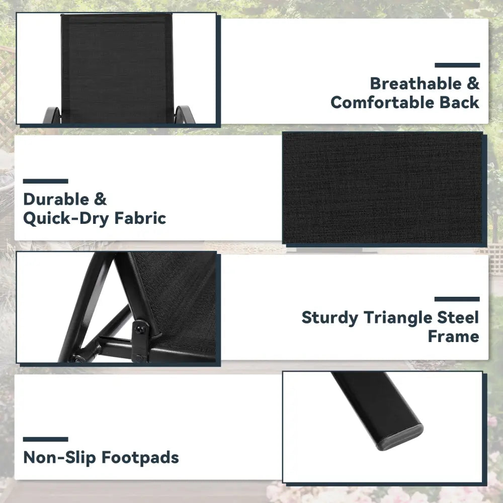 2 Pcs Patio Outdoor Dining Chair with Armrest-Black - Black - Patio Dining Chairs