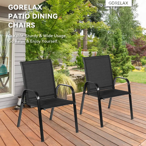 2 Pcs Patio Outdoor Dining Chair with Armrest-Black - Black - Patio Dining Chairs