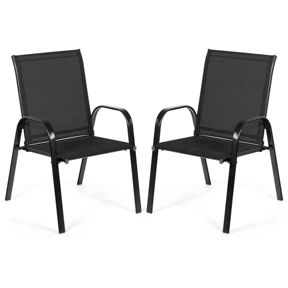 2 Pcs Patio Outdoor Dining Chair with Armrest-Black - Black - Patio Dining Chairs