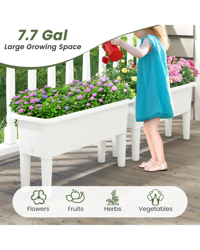 2 PCS Raised Garden Beds Self-Watering Planter Box with Detachable Legs and Drainage Hole-White - Light Gray - Raised