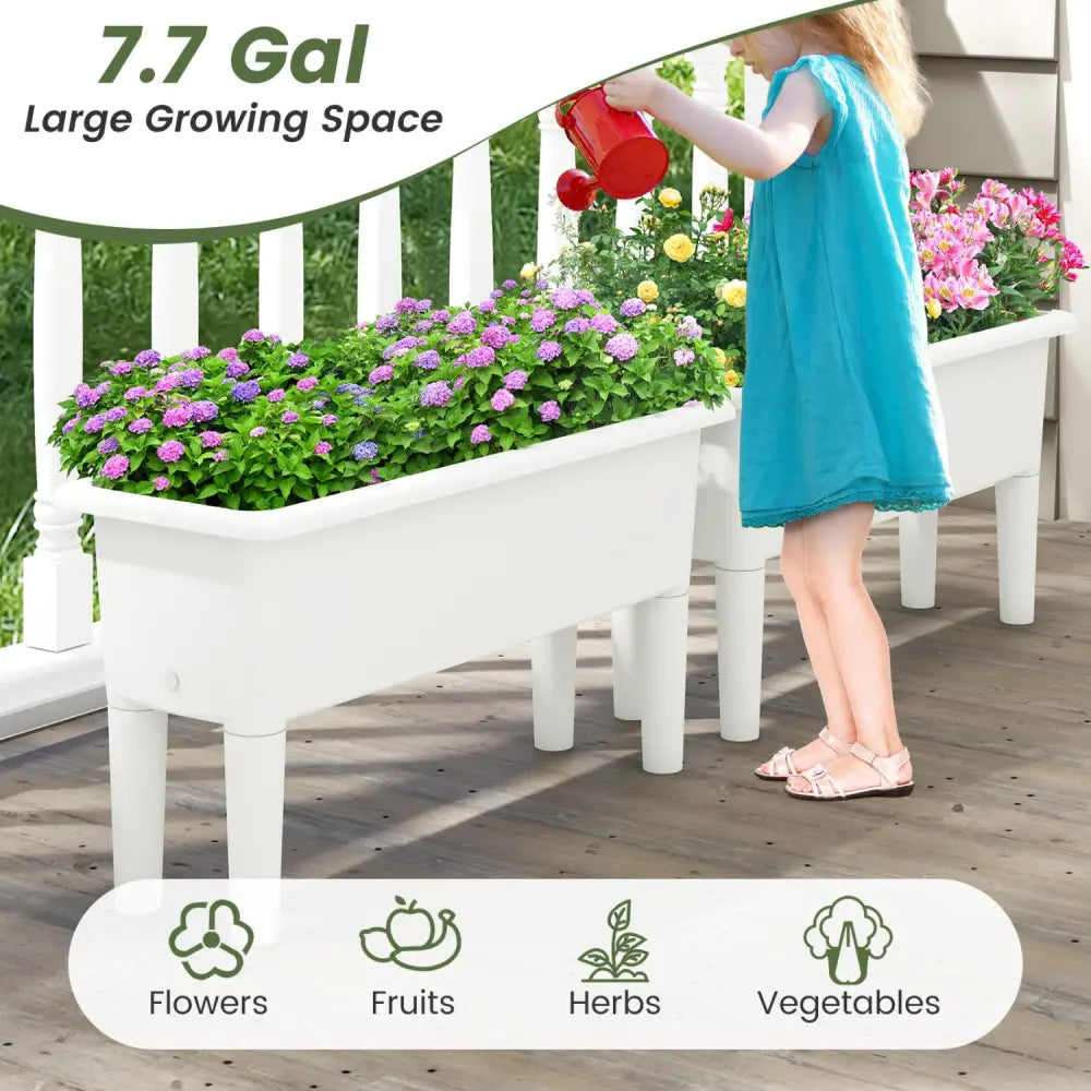 2 PCS Raised Garden Beds Self-Watering Planter Box with Detachable Legs and Drainage Hole-White - White - Raised Garden