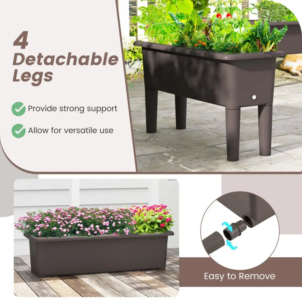 2 PCS Raised Garden Beds Self-Watering Planter Box with Detachable Legs and Drainage Hole-Coffee - Coffee - Raised
