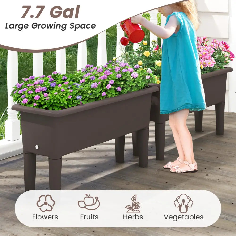2 PCS Raised Garden Beds Self-Watering Planter Box with Detachable Legs and Drainage Hole-Coffee - Coffee - Raised
