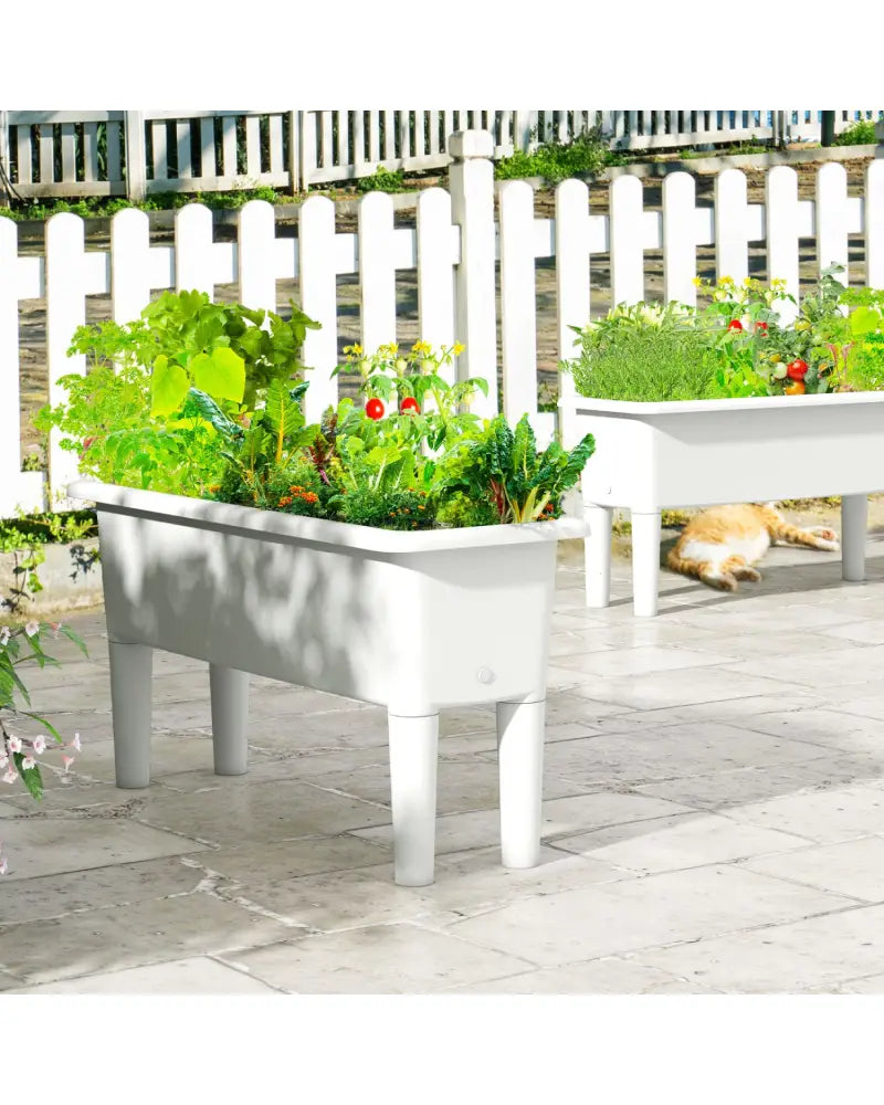 2 PCS Raised Garden Beds Self-Watering Planter Box with Detachable Legs and Drainage Hole-White - Light Gray - Raised