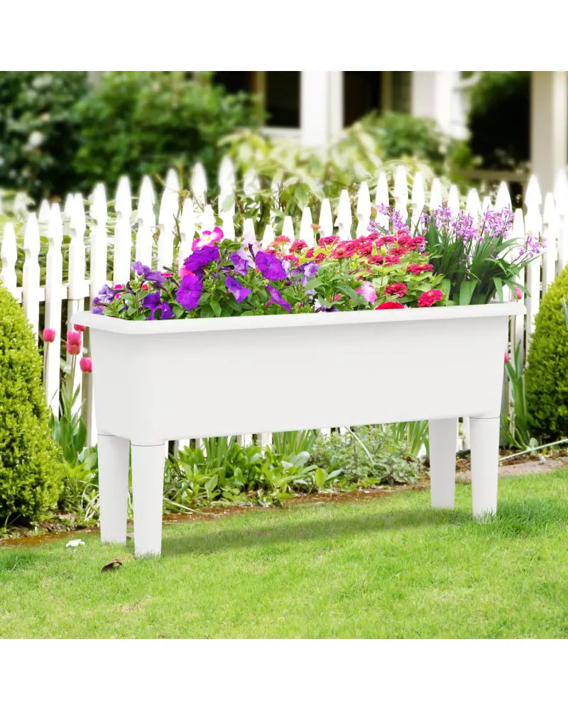 2 PCS Raised Garden Beds Self-Watering Planter Box with Detachable Legs and Drainage Hole-White - Light Gray - Raised