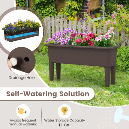 2 PCS Raised Garden Beds Self-Watering Planter Box with Detachable Legs and Drainage Hole-Coffee - Coffee - Raised