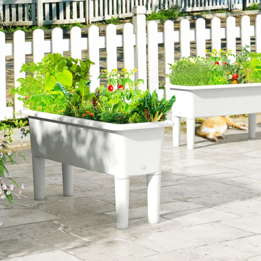 2 PCS Raised Garden Beds Self-Watering Planter Box with Detachable Legs and Drainage Hole-White - White - Raised Garden