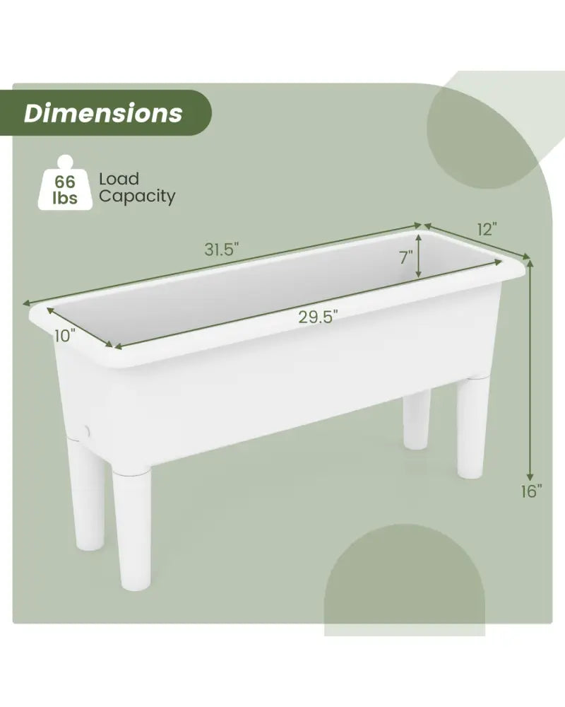 2 PCS Raised Garden Beds Self-Watering Planter Box with Detachable Legs and Drainage Hole-White - Light Gray - Raised