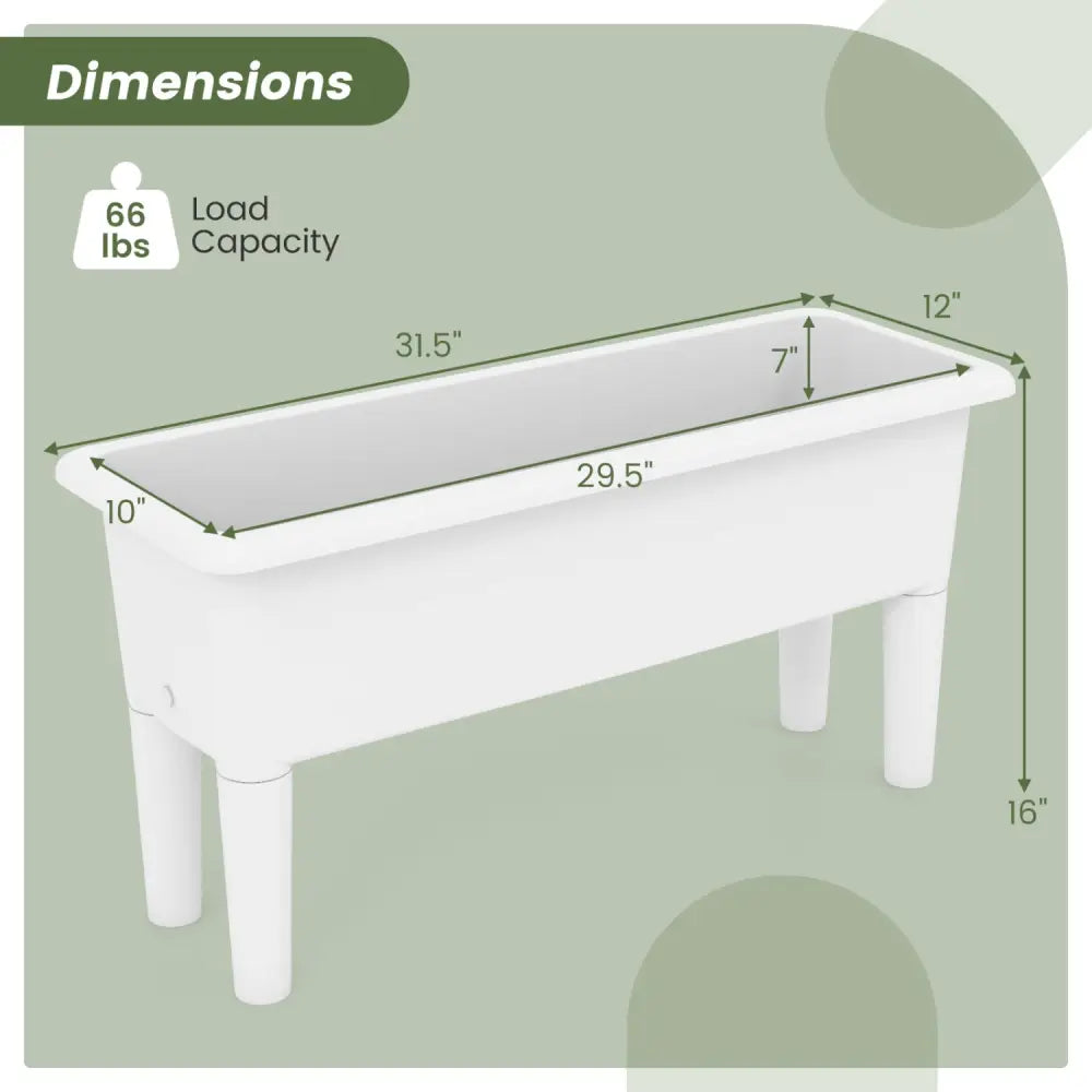 2 PCS Raised Garden Beds Self-Watering Planter Box with Detachable Legs and Drainage Hole-White - White - Raised Garden