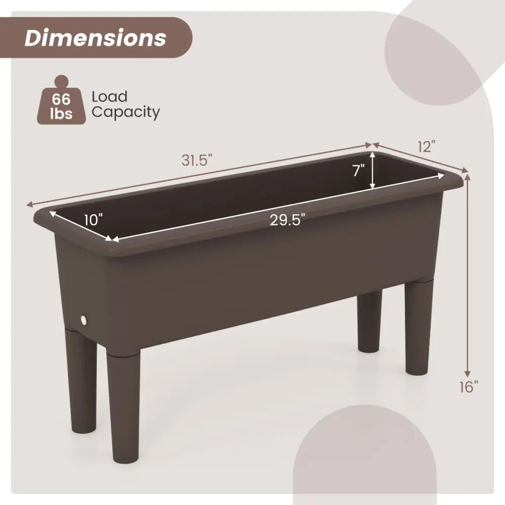 2 PCS Raised Garden Beds Self-Watering Planter Box with Detachable Legs and Drainage Hole-Coffee - Coffee - Raised