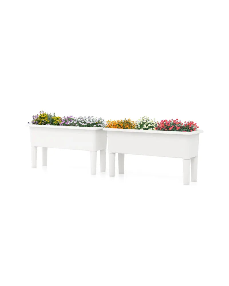 2 PCS Raised Garden Beds Self-Watering Planter Box with Detachable Legs and Drainage Hole-White - Light Gray - Raised