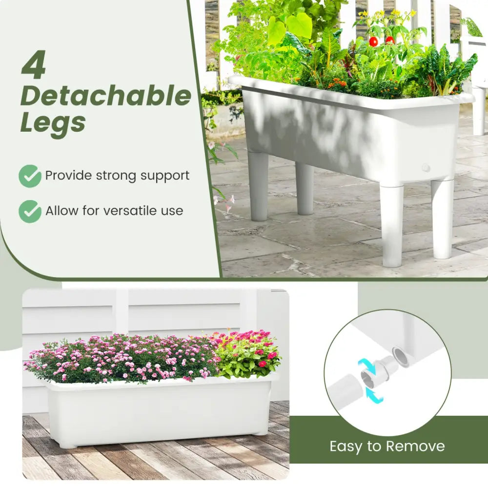 2 PCS Raised Garden Beds Self-Watering Planter Box with Detachable Legs and Drainage Hole-White - White - Raised Garden