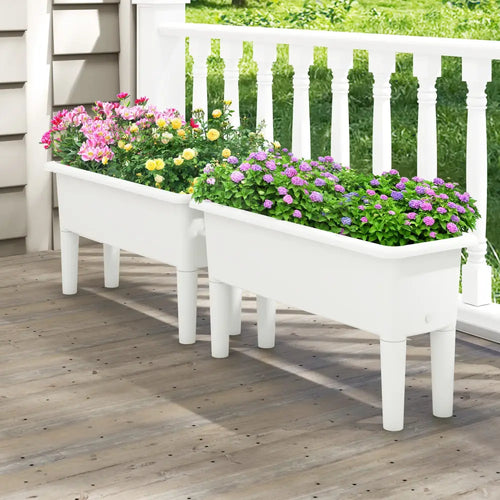 2 PCS Raised Garden Beds Self-Watering Planter Box with Detachable Legs and Drainage Hole-White - Light Gray - Raised