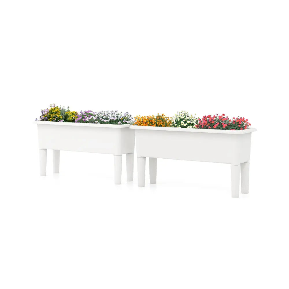 2 PCS Raised Garden Beds Self-Watering Planter Box with Detachable Legs and Drainage Hole-White - White - Raised Garden