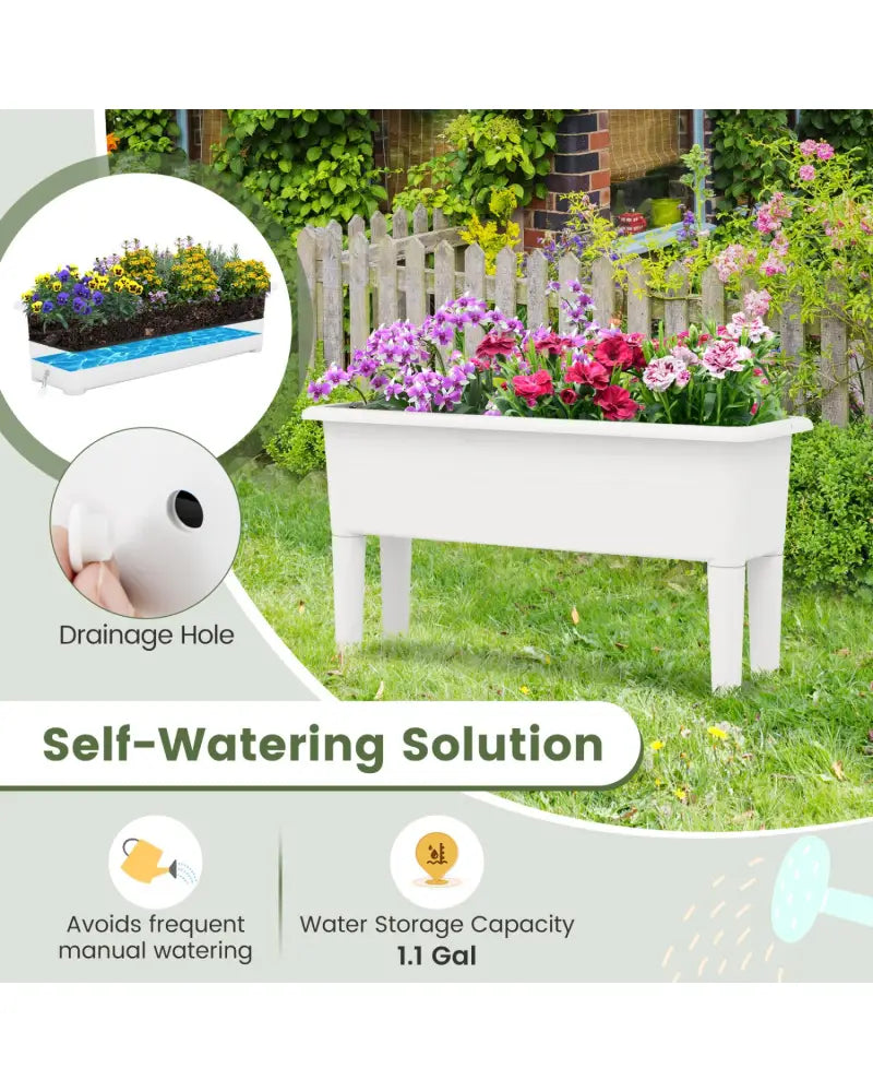 2 PCS Raised Garden Beds Self-Watering Planter Box with Detachable Legs and Drainage Hole-White - Light Gray - Raised
