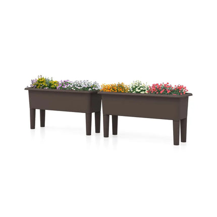 2 PCS Raised Garden Beds Self-Watering Planter Box with Detachable Legs and Drainage Hole-Coffee - Coffee - Raised