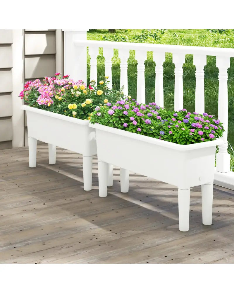 2 PCS Raised Garden Beds Self-Watering Planter Box with Detachable Legs and Drainage Hole-White - Light Gray - Raised