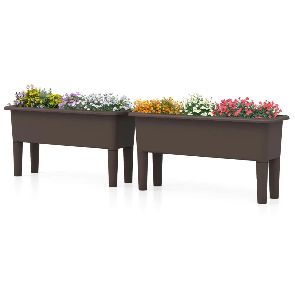 2 PCS Raised Garden Beds Self-Watering Planter Box with Detachable Legs and Drainage Hole-Coffee - Coffee - Raised
