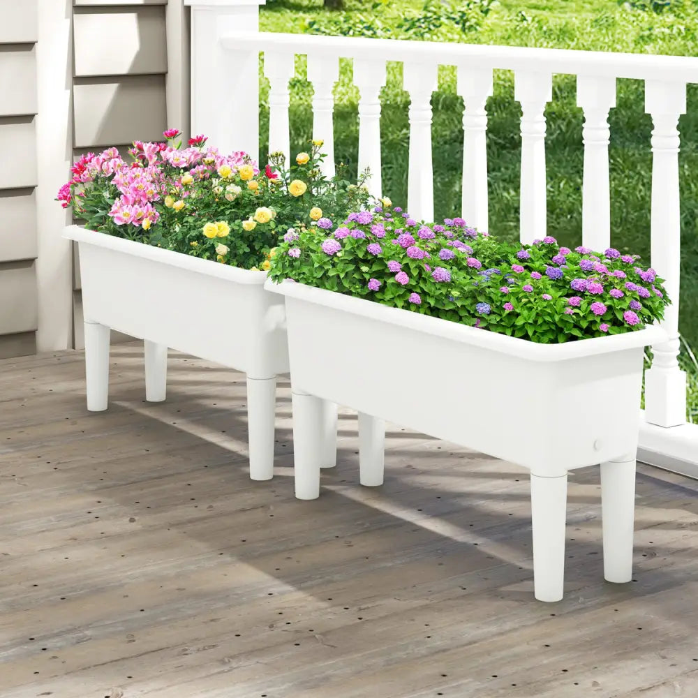 2 PCS Raised Garden Beds Self-Watering Planter Box with Detachable Legs and Drainage Hole-White - White - Raised Garden