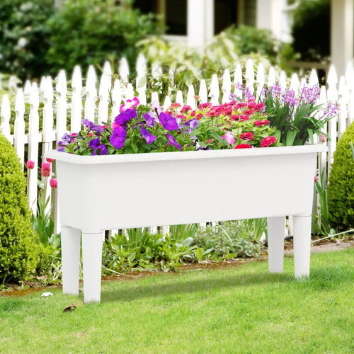 2 PCS Raised Garden Beds Self-Watering Planter Box with Detachable Legs and Drainage Hole-White - Light Gray - Raised