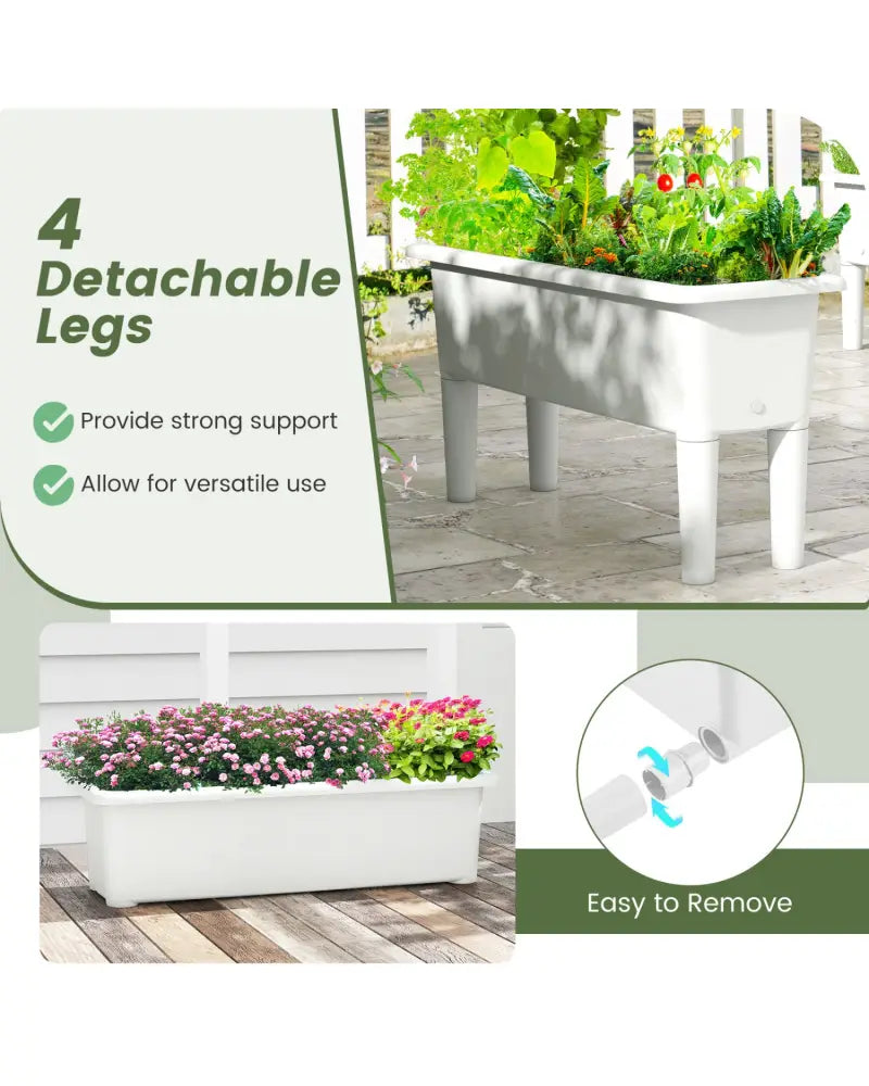 2 PCS Raised Garden Beds Self-Watering Planter Box with Detachable Legs and Drainage Hole-White - Light Gray - Raised