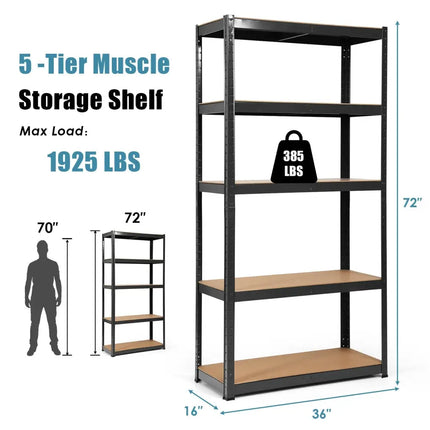 2 Pcs Storage Shelves Garage Shelving Units Tool Utility Shelves-Black - Black - Garages