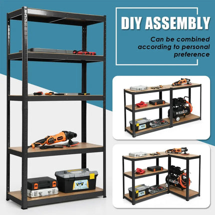 2 Pcs Storage Shelves Garage Shelving Units Tool Utility Shelves-Black - Black - Garages