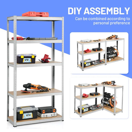 2 Pcs Storage Shelves Garage Shelving Units Tool Utility Shelves-Silver - Silver - Garages