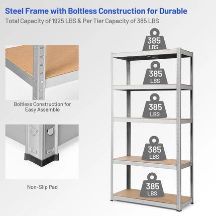 2 Pcs Storage Shelves Garage Shelving Units Tool Utility Shelves-Silver - Silver - Garages