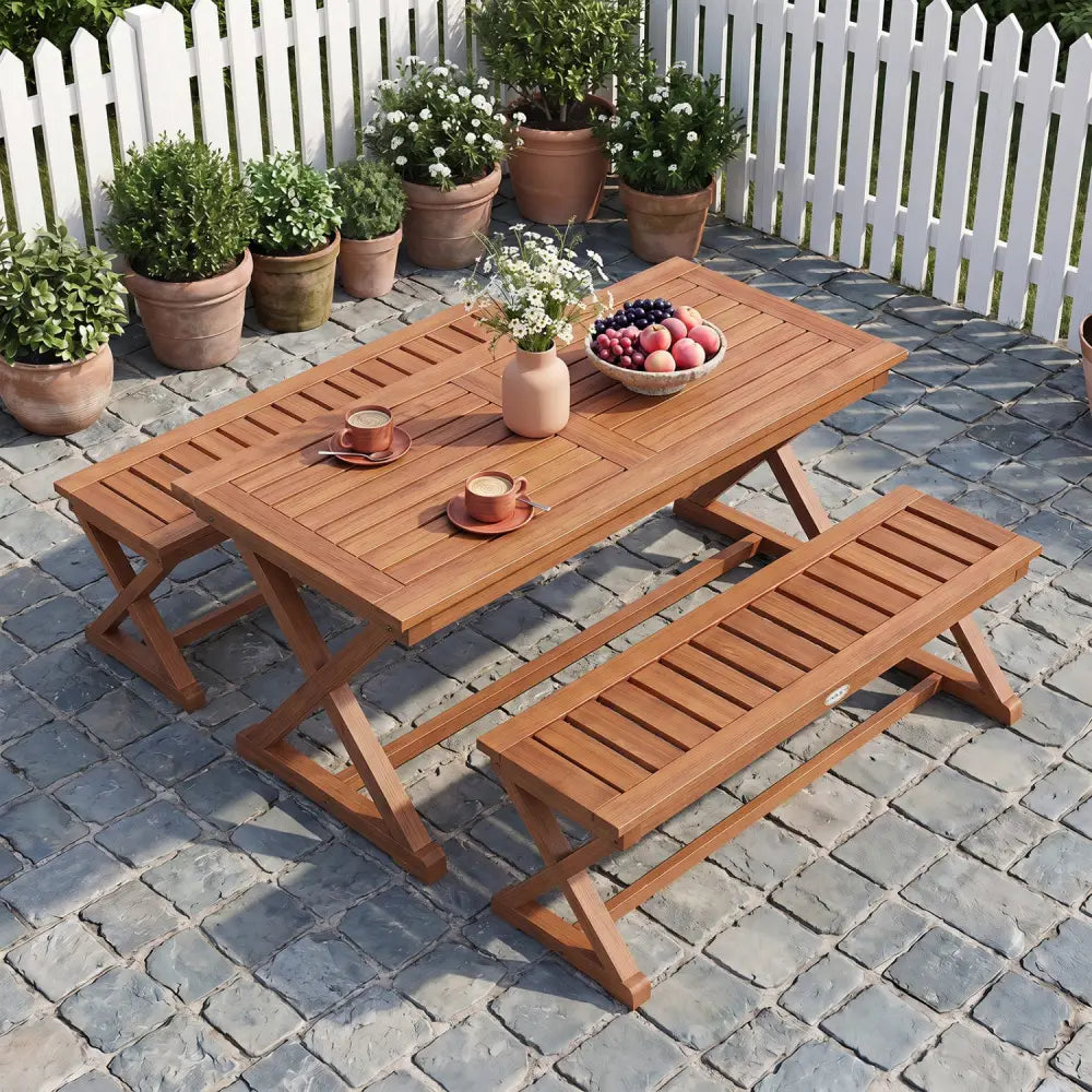 2-Person 44’’ Solid Wood Outdoor Bench with Slatted Seat for Patio Park Balcony-2 Piece - Outdoor Benches