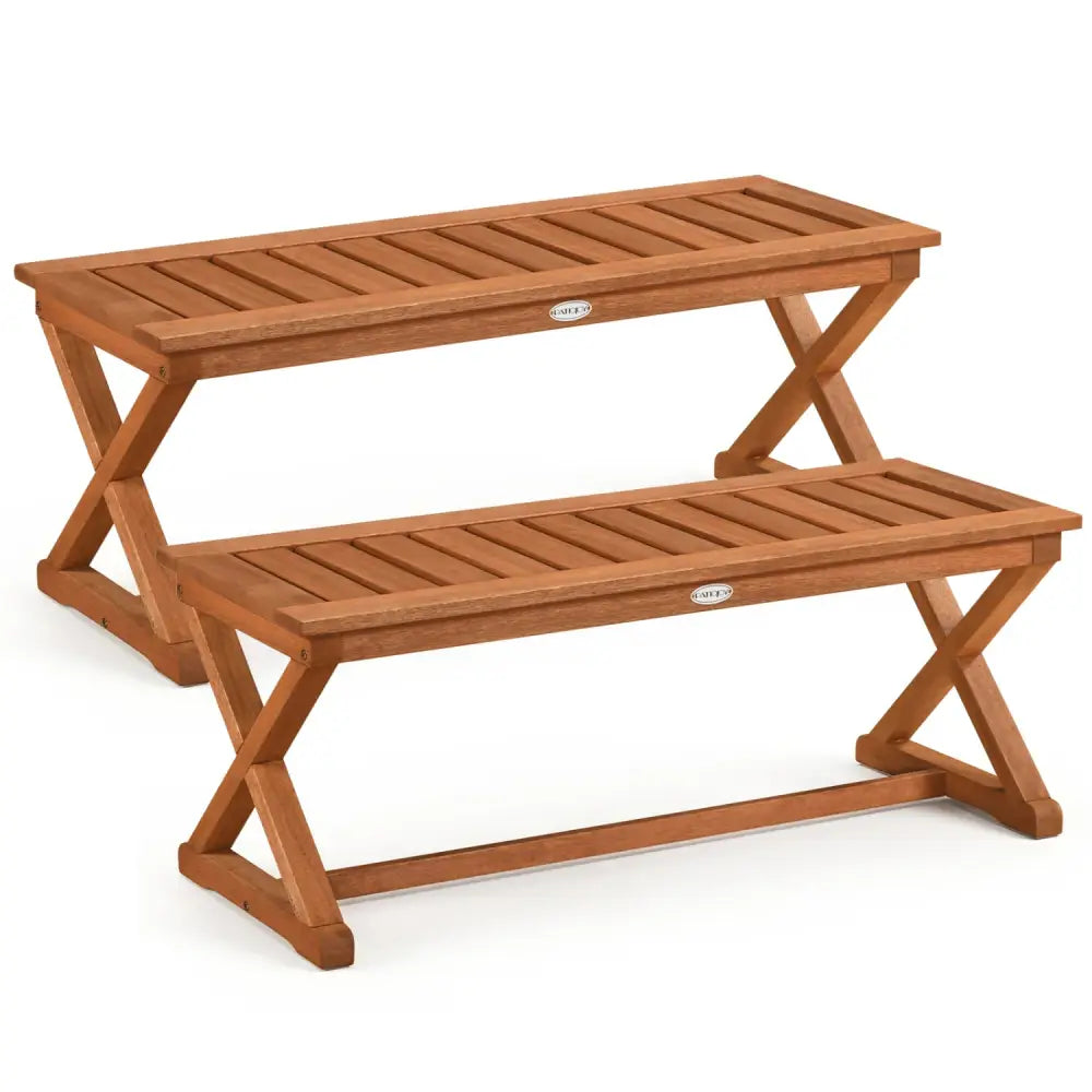 2-Person 44’’ Solid Wood Outdoor Bench with Slatted Seat for Patio Park Balcony-2 Piece - Outdoor Benches