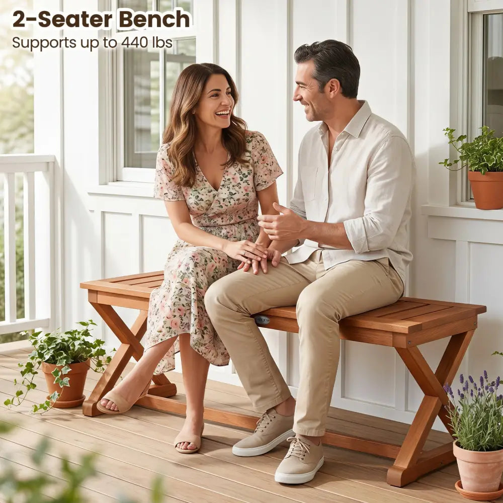2-Person 44’’ Solid Wood Outdoor Bench with Slatted Seat for Patio Park Balcony-1 Piece - Outdoor Benches