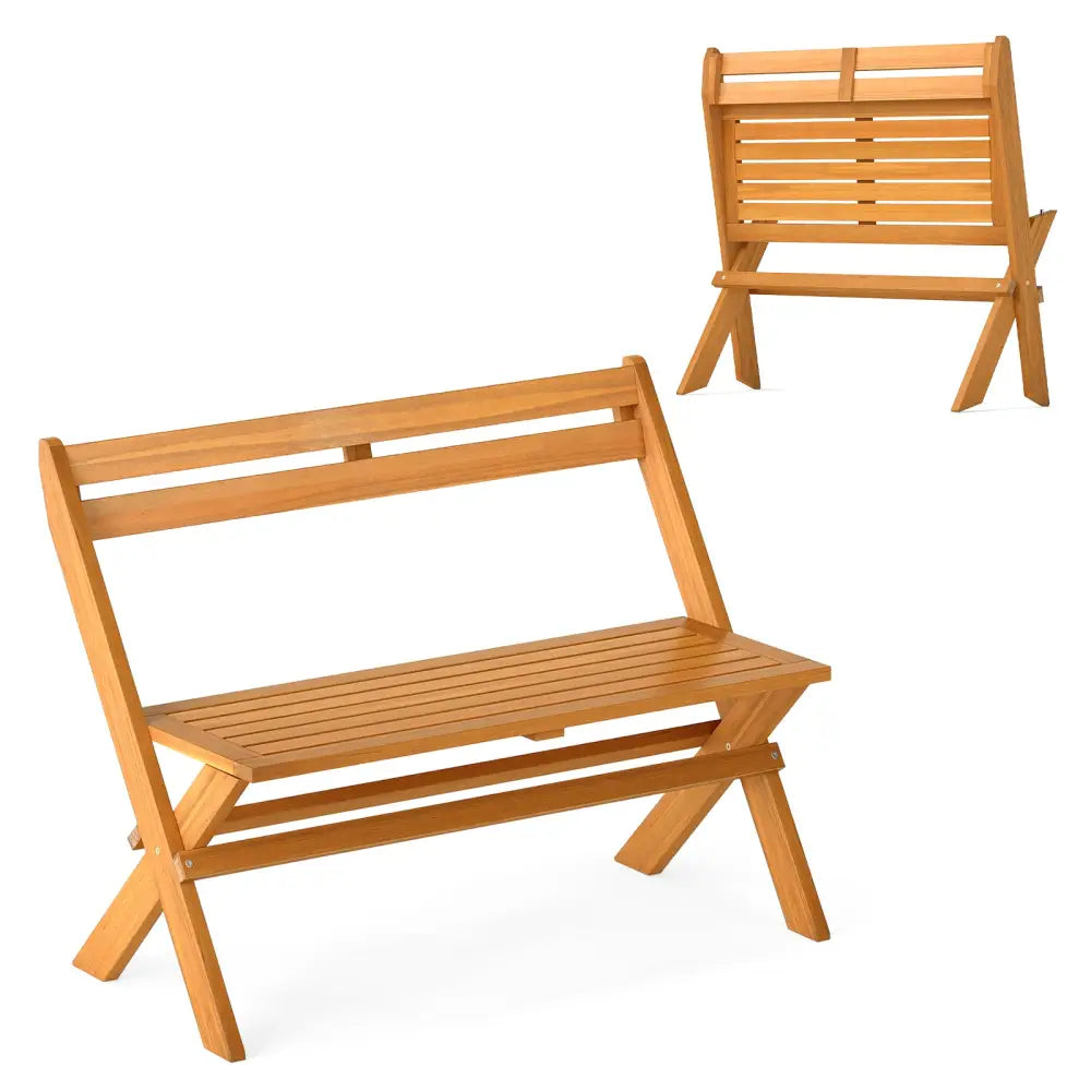 2-Person Acacia Wood Patio Garden Bench with 800 lbs Capacity - Outdoor Benches