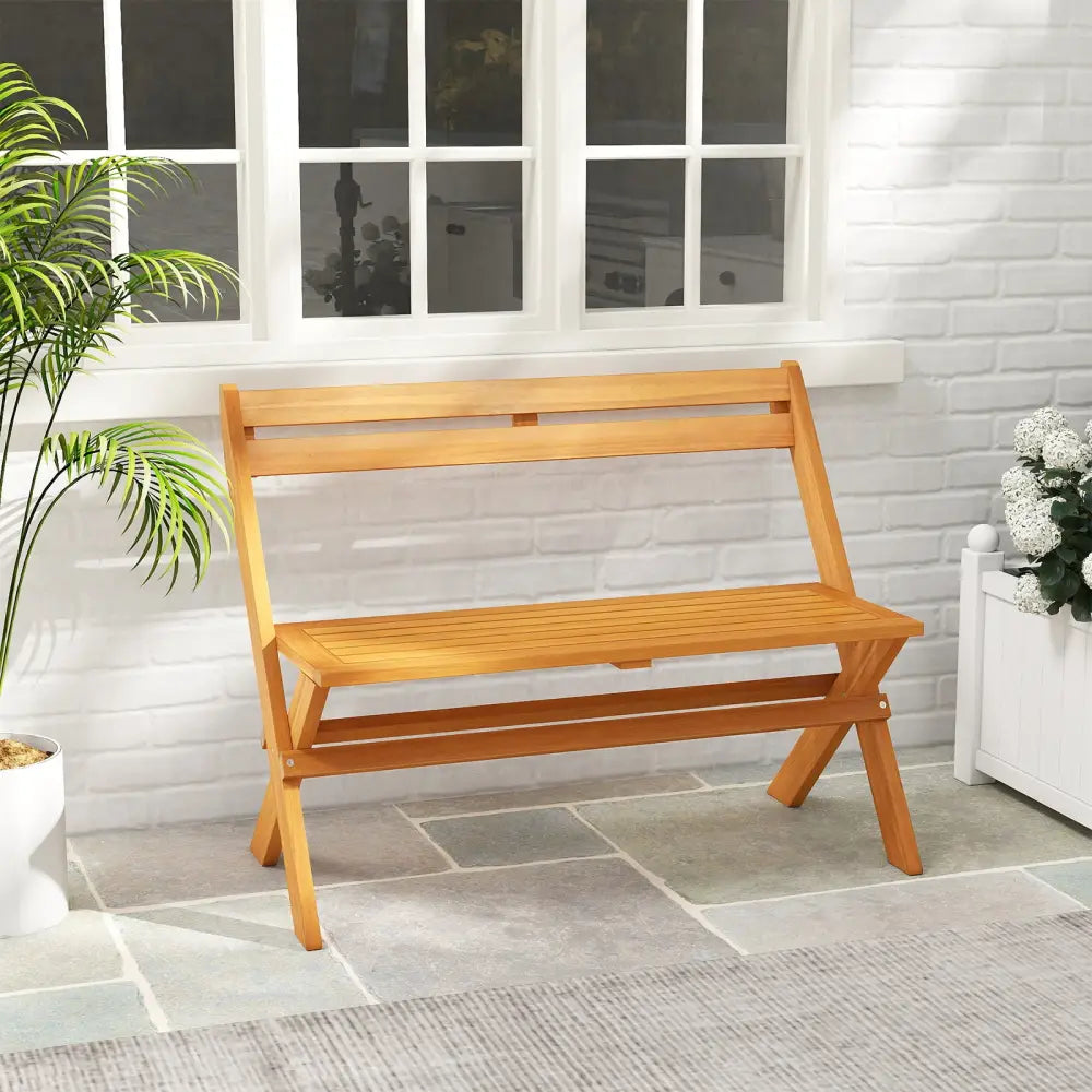 2-Person Acacia Wood Patio Garden Bench with 800 lbs Capacity - Outdoor Benches