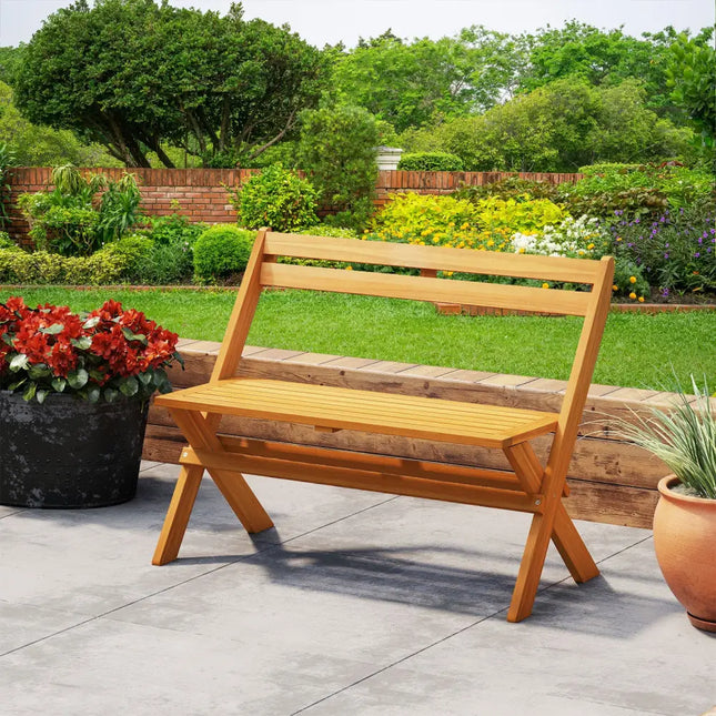 2-Person Acacia Wood Patio Garden Bench with 800 lbs Capacity - Outdoor Benches