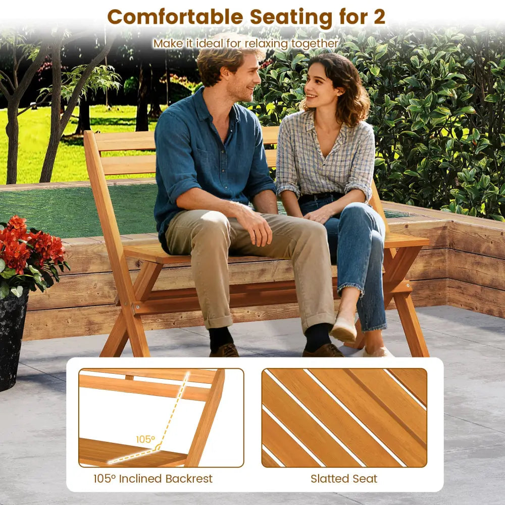 2-Person Acacia Wood Patio Garden Bench with 800 lbs Capacity - Outdoor Benches