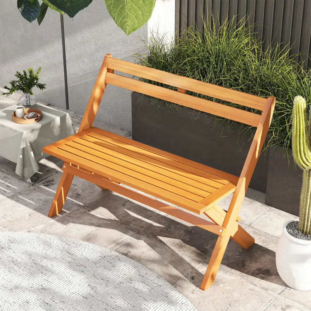 2-Person Acacia Wood Patio Garden Bench with 800 lbs Capacity - Outdoor Benches