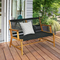 2-Person Acacia Wood Yard Bench for Balcony and Patio-Black - Black - Outdoor Benches