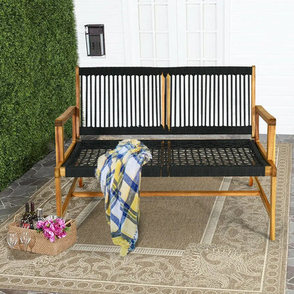 2-Person Acacia Wood Yard Bench for Balcony and Patio-Black - Black - Outdoor Benches