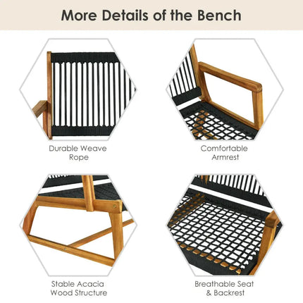 2-Person Acacia Wood Yard Bench for Balcony and Patio-Black - Black - Outdoor Benches