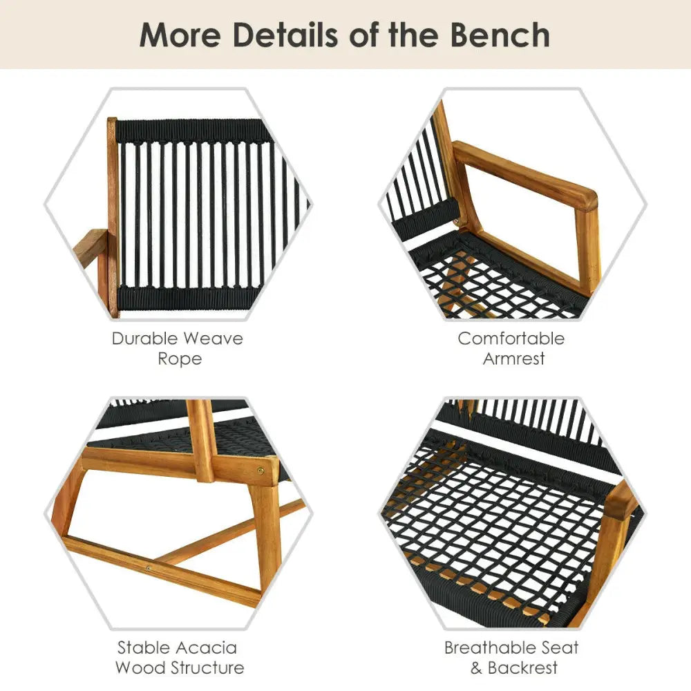 2-Person Acacia Wood Yard Bench for Balcony and Patio-Black - Black - Outdoor Benches