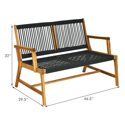 2-Person Acacia Wood Yard Bench for Balcony and Patio-Black - Black - Outdoor Benches
